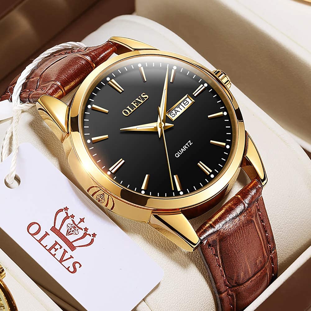 OLEVS Men's Watch, Stylish Ultra-Thin Leather Strap, Quartz Movement, Analog, Date Display, for Men