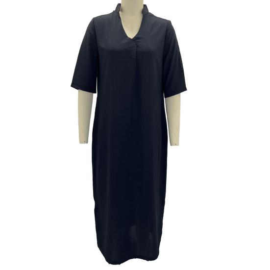 Летнее платье с рукавами три четверти, разрезами по бокам, свободным V-образным вырезом, платье миди