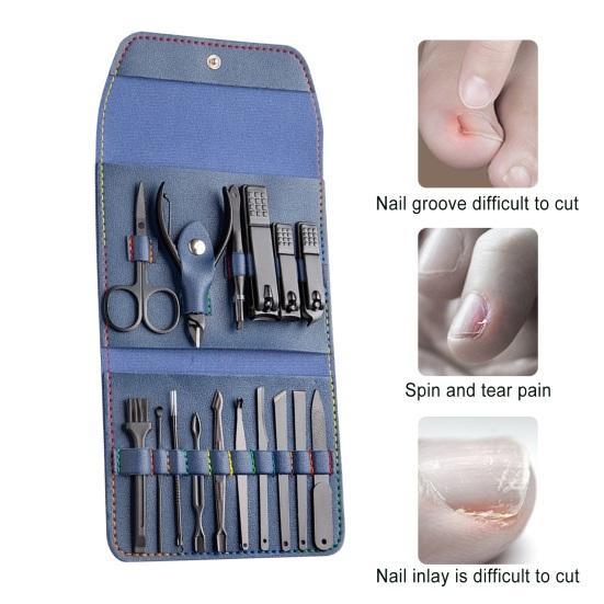 1 комплект Профессиональный набор для ухода за ногтями 16 в 1 Набор кусачек для ногтей из нержавеющей стали с чехлом из искусственной кожи Инструмент для ухода за ногтями для домашнего маникюра