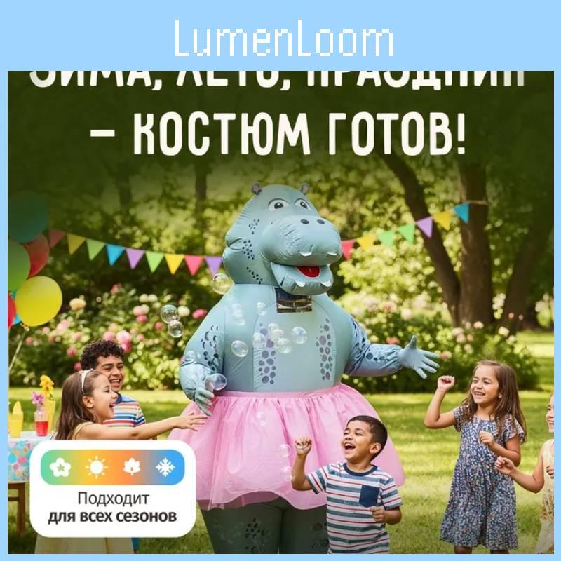 Милый Мультяшный Бегемот Надувной Костюм на Хэллоуин Для Сценического Выступления и Костюмированной Вечеринки