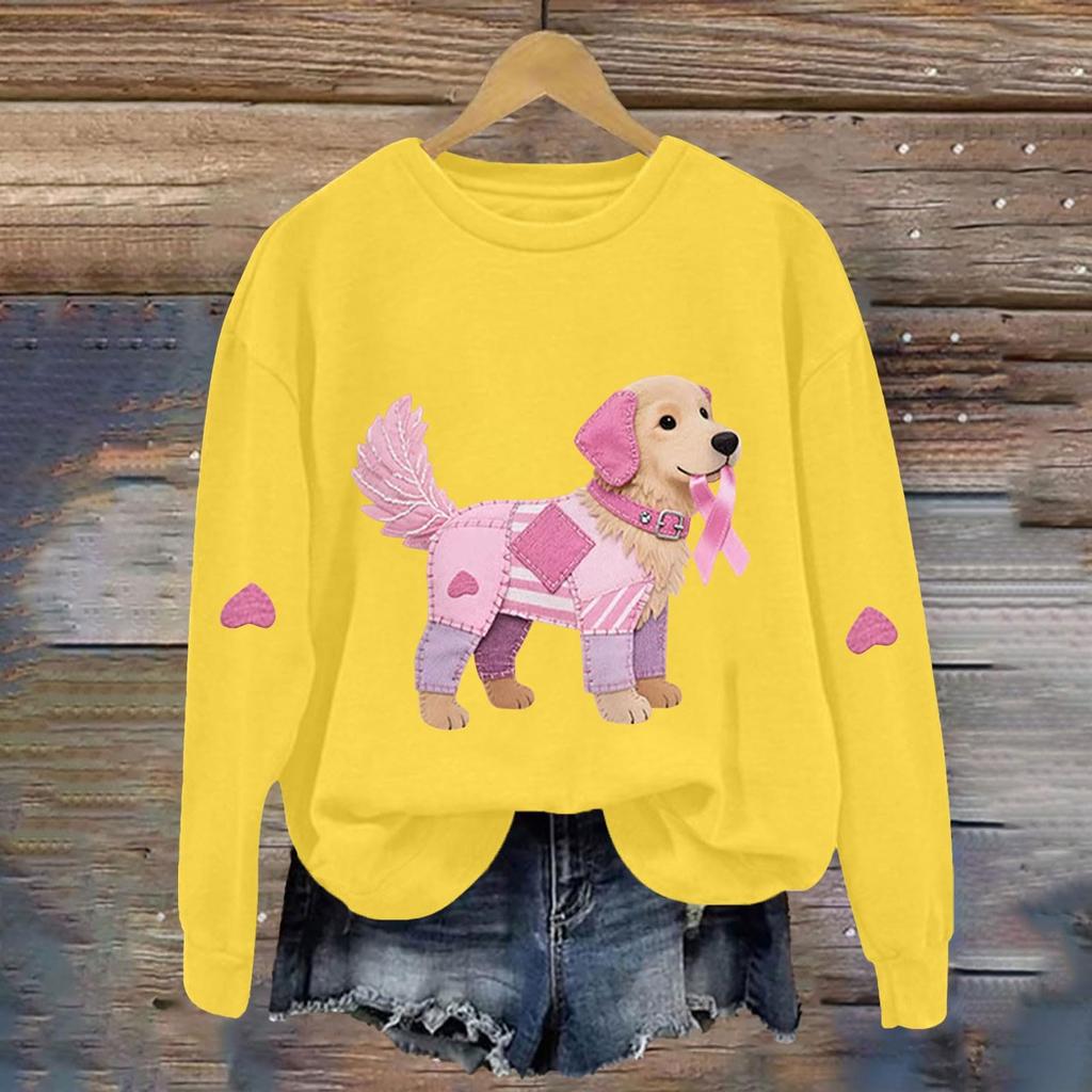 Breast  Sweatshirts For WomenRibbon Breast  Shirt Cute Dog Graphic  Long Sleeve Tops