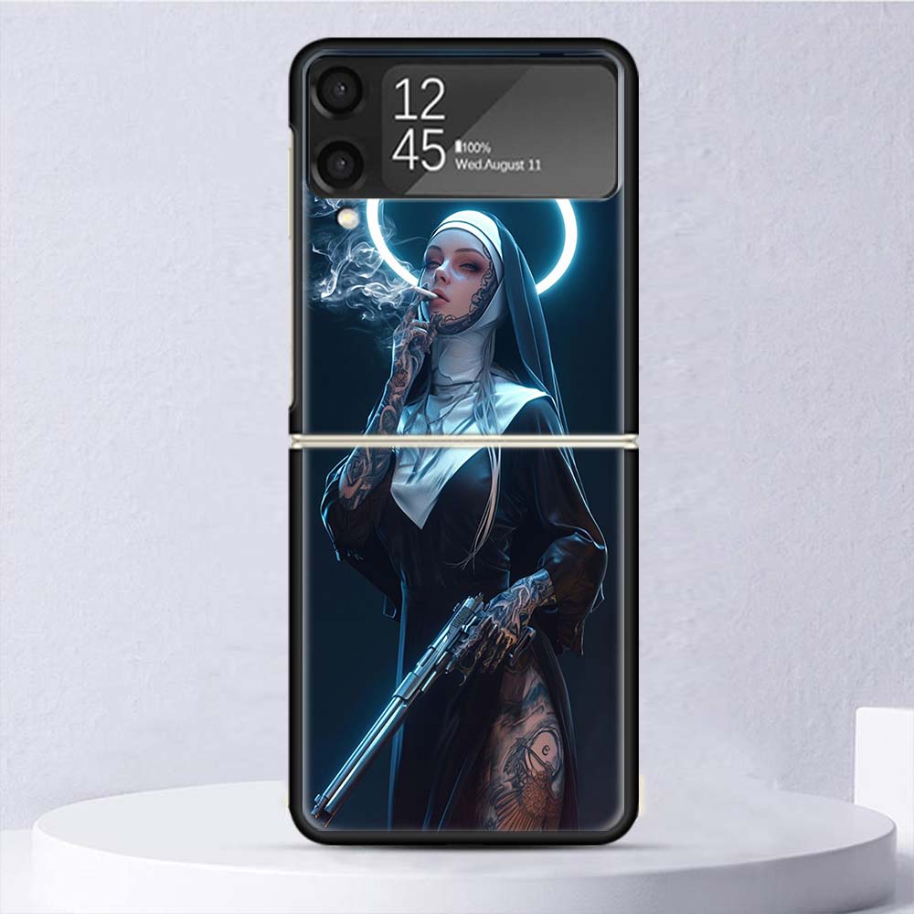 Dark Demon Nun Shockproof Case For Samsung Galaxy Z Flip 7 6 5 4 3 5G Phone Cover Z Flip3 Flip4 Flip5 Flip6 Flip7 Shell