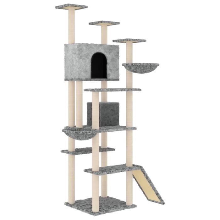 171595 vidaXL Cat Tree with Sisal Scratching Posts Light Grey 191 Cm