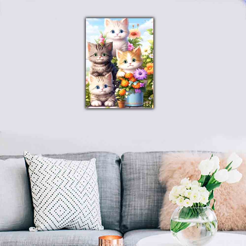 DIY Full Round Diamond Painting Cross Stitch 3D Cute Kitten Animal Scene Home Decorative Art Diamond Painting 5d Diamond Art Painting