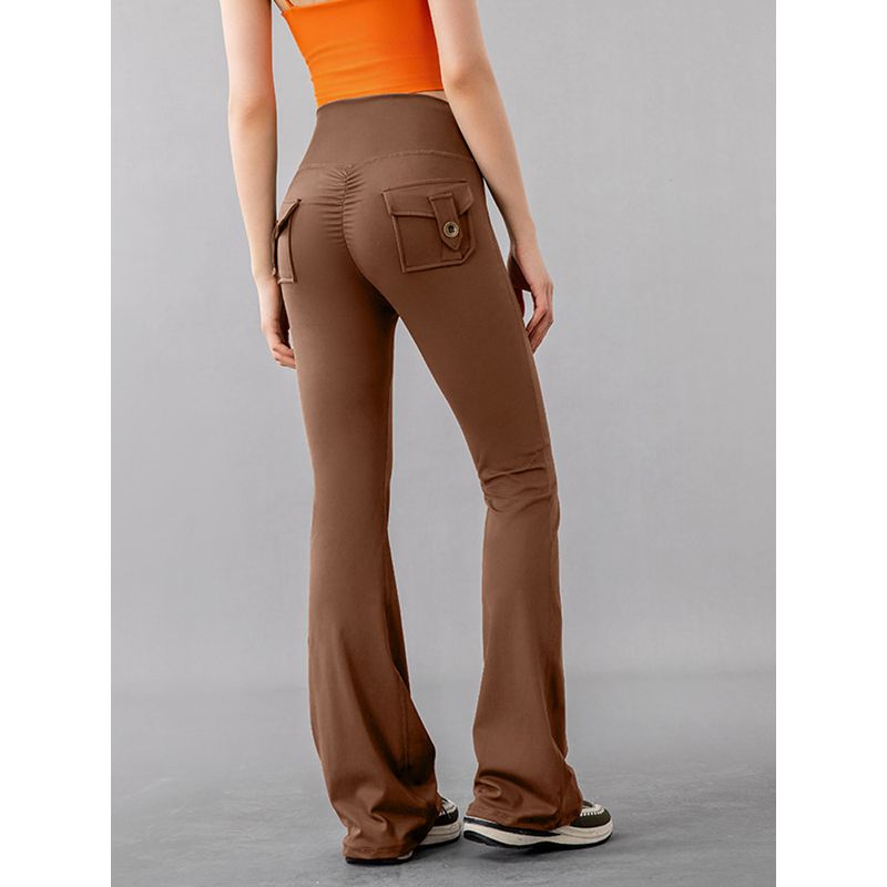 Workwear-Style Pocket Peach Butt Yoga Pants for Women, Flared, High-Waisted, Elastic, Butt-Lifting, Quick-Dry, Running, Fitness Pants