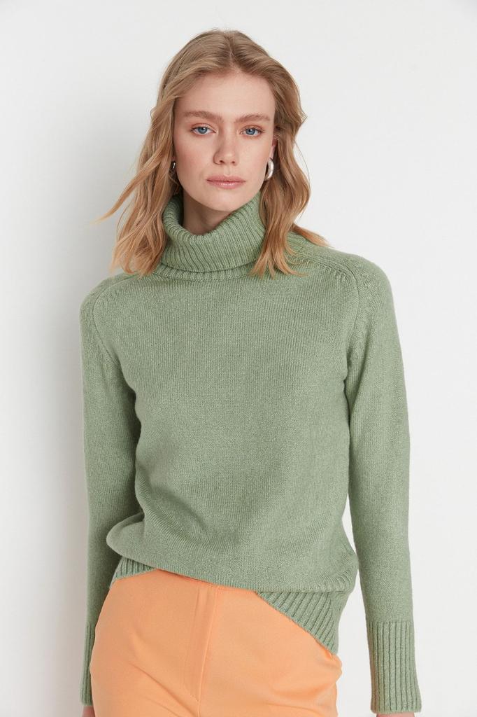 Women's Fashion Stylish Sweater Mint Soft Textured Basic Knitwear Sweater