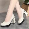 8cm Comfortable Breathable Shallow Block High Heels Shoes Women Pumps 2025 Spring Soft Leather Shoes Platform Model Office Dress