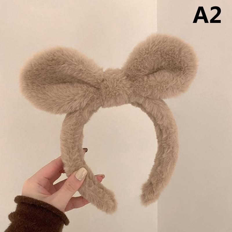 Плюшевая повязка на голову с кроличьими ушками для женщин, однотонная плюшевая повязка на голову, обруч для волос для девочек