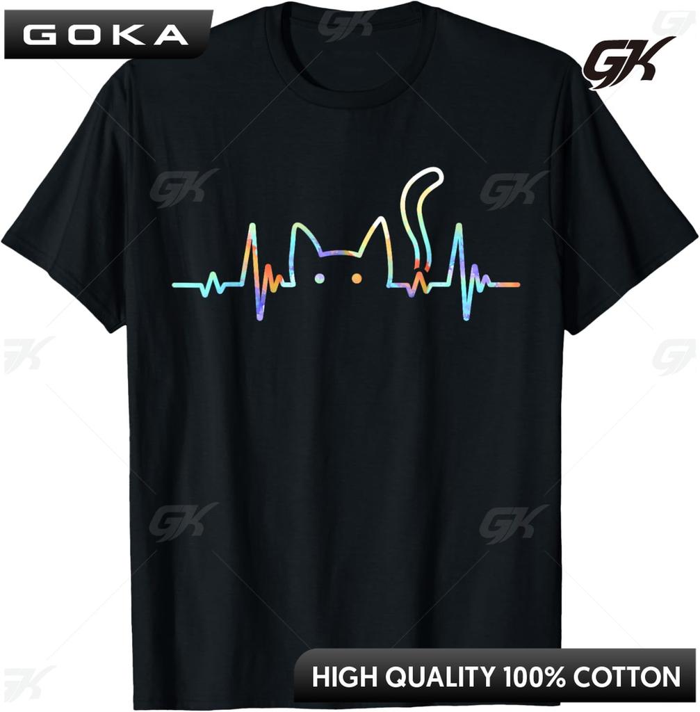 Heartbeat Cat Lover Animal Silhouette Cute Cat Printed Graphic TShirt Round Short Sleeved Tops Fashionable Casual Ropa De Hombre