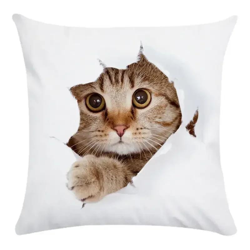 Cute Cat Pattern Of Animals Double-Sided Printed Pillow Cover Short Plush Suitable Living Rooms Bedrooms Throw Cushion Cover