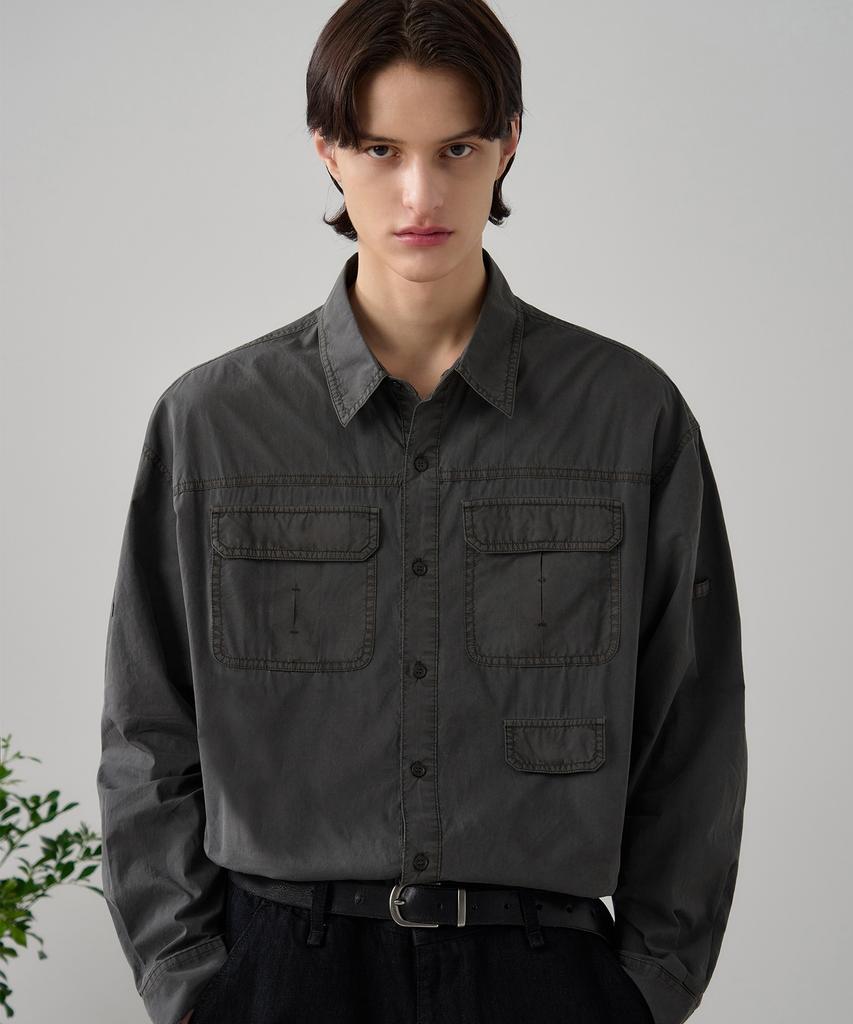 DRAW FIT Arkman Cotton Dyed Work Shirt [Charcoal]