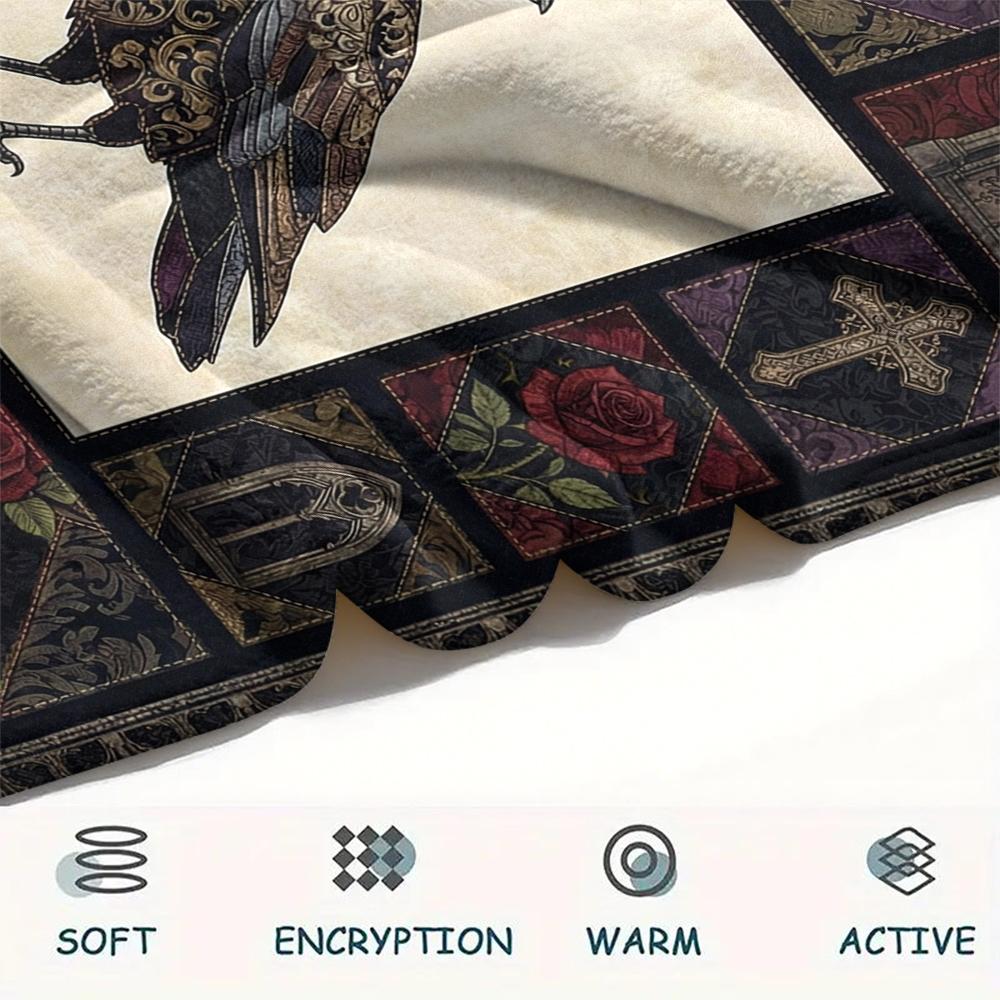 Crow Print Flannel Blanket, High quality Comfortable for All Seasons, Home Decor, Warmth and Comfort, Perfect for Christmas Gifts49