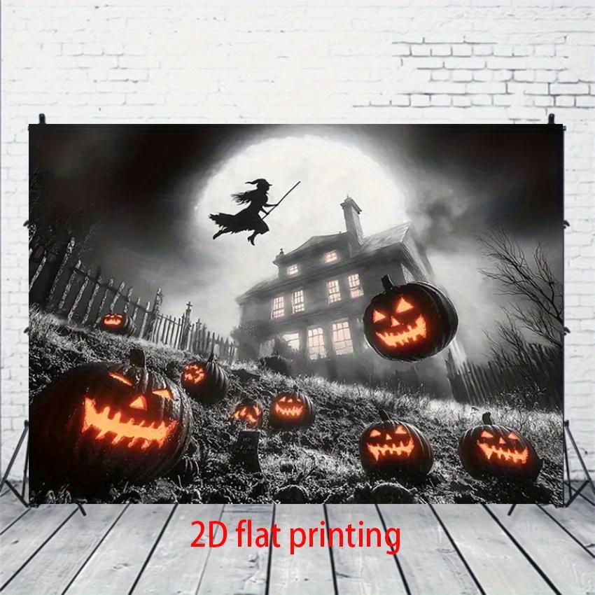 2D flat design, 1 Halloween party background banner - with designs of ghost witches and pumpkins.