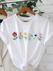 Women's Casual Short Sleeve T-Shirt Floral Print Round Neck Top with Colorful Botanical Design Ladies T Shirts