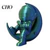 3D Printed Astronaut Figurine Moon Figurine, Sitting on Crescent Spaceman Office Desk Statue, Desktop Decoration for Home Bookshelf PLA