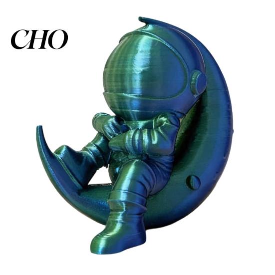 3D Printed Astronaut Figurine Moon Figurine, Sitting on Crescent Spaceman Office Desk Statue, Desktop Decoration for Home Bookshelf PLA