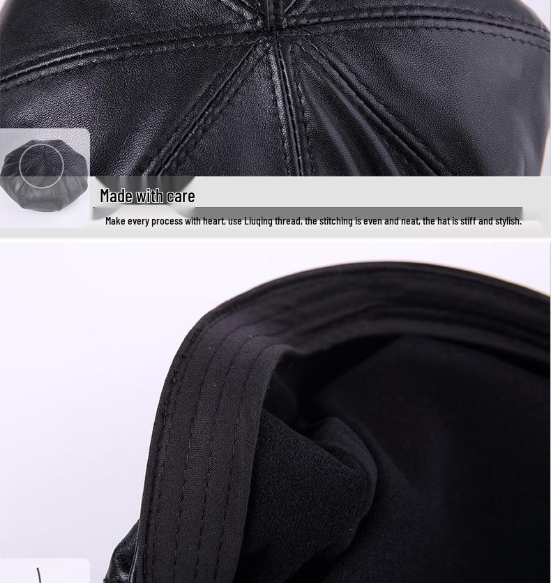 Женский восьмиугольный берет из натуральной овчины - Корейская кожаная шляпа знаменитости для осени/зимы