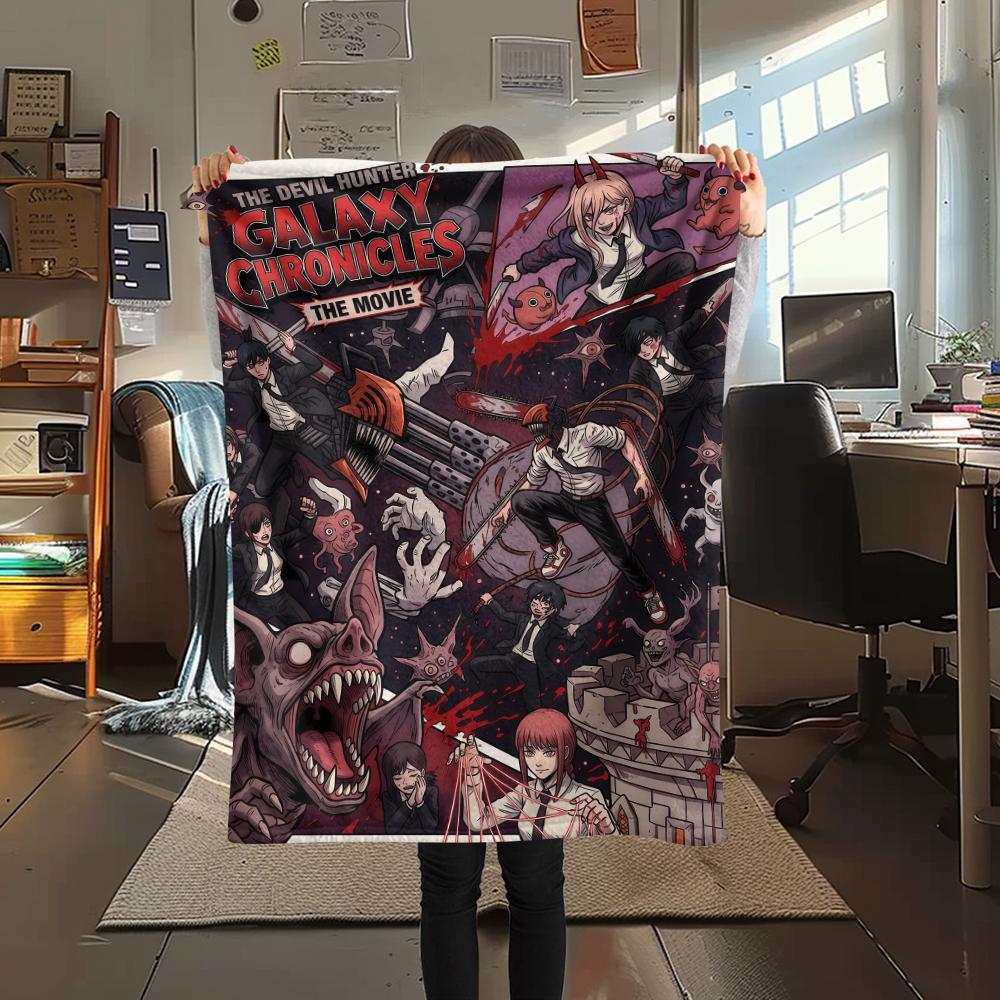 Племенной плед с принтом персонажа Chainsaw Man, Высококачественный, Удобный для всех сезонов, Декор для дома, Тепло и уют