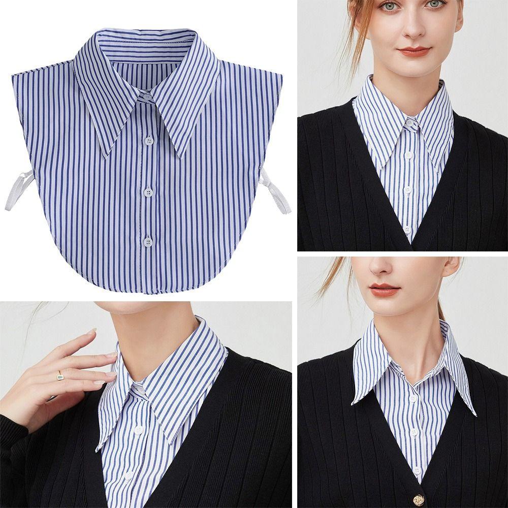 Blue Fake Collar Stripes Lapel Half Shirt New Shawl Wrap Women Girls