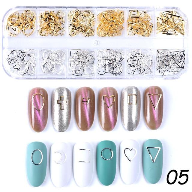 Золотые шпильки из сплава для дизайна ногтей Приморские 3D украшения Морская ракушка Звездные перья Очарование Металлический каркас Заклепки Блестки для ногтей