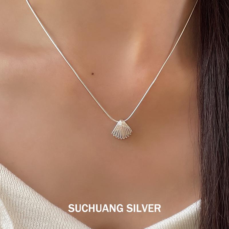 Серебряное ожерелье-ракушка Su Chuang S925 для женщин – Высококачественная универсальная цепочка на ключицу с текстурой гребешка