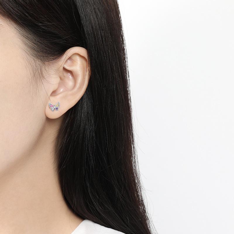Exquisite Hollow Butterfly Earrings Korean Version With Niche Design And Compact Mini Colored Diamond Earrings