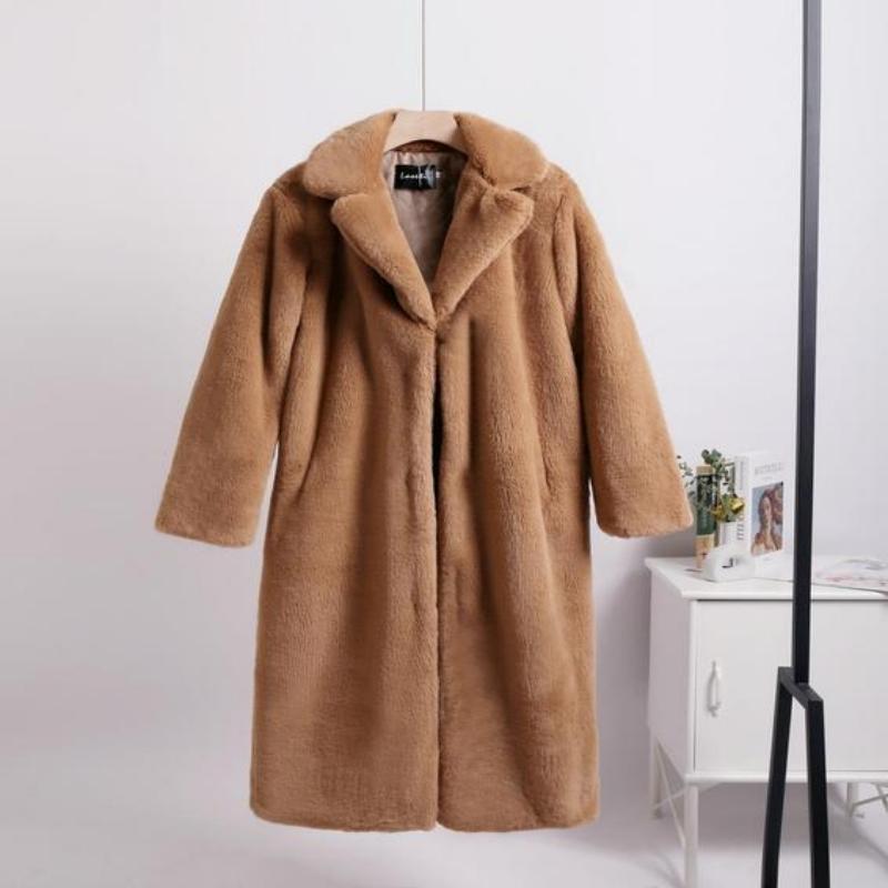 Loose Mink Fleece Imitation Leather Stitching Mid-length Jacket