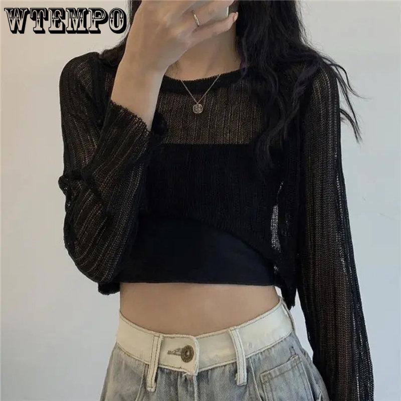 Women Breathable O-neck Hollow Out Sun Shading Summer Crop Tops Girl Elegant Loose Korean Style Trendy Solid Shawls