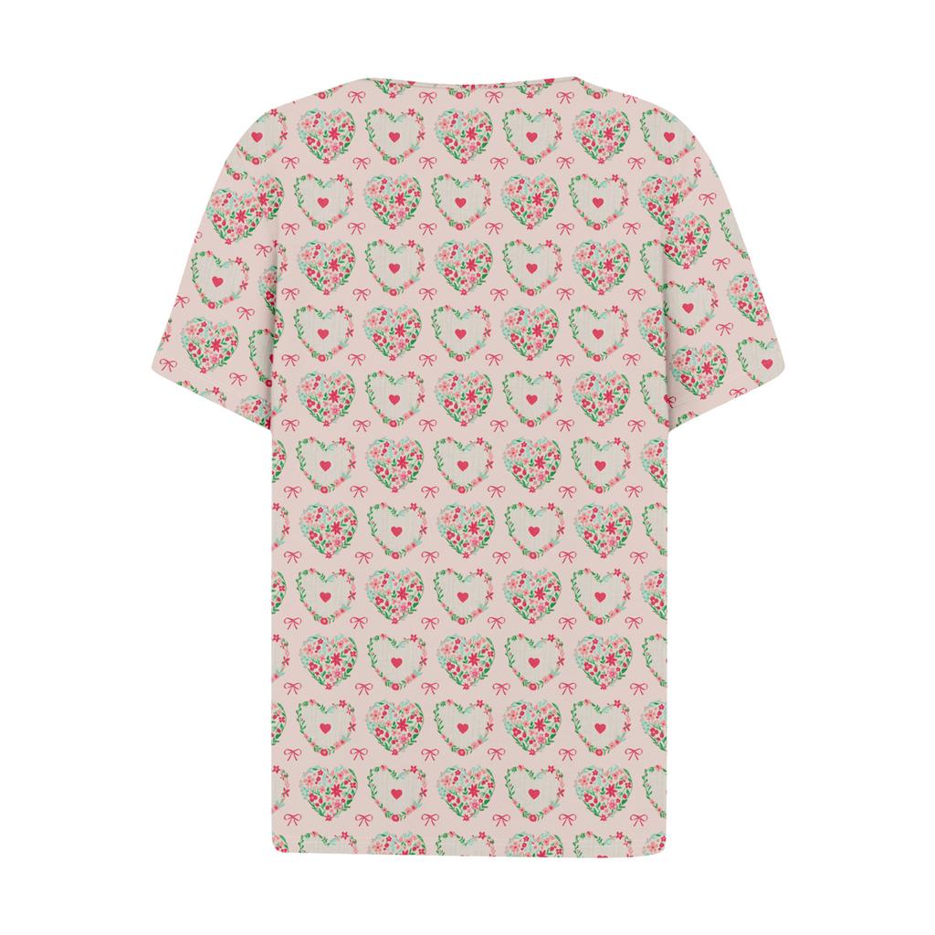 Женская повседневная футболка с v-образным вырезом и коротким рукавом с цветочным принтом и декоративными пуговицами, топ