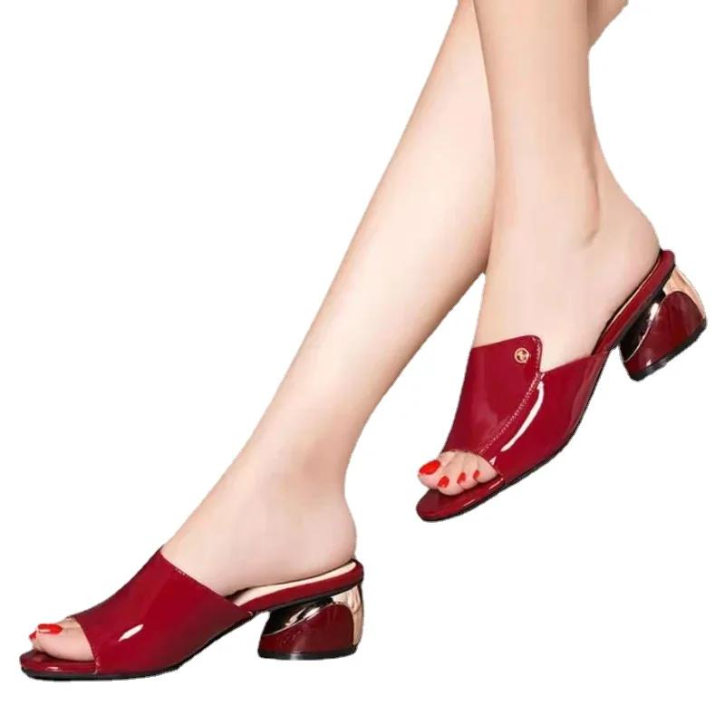 Летние красные сексуальные мягкие шлепанцы на высоком каблуке, шлепанцы для девочек, удобные женские тапочки Zapatillas Mujer 2024