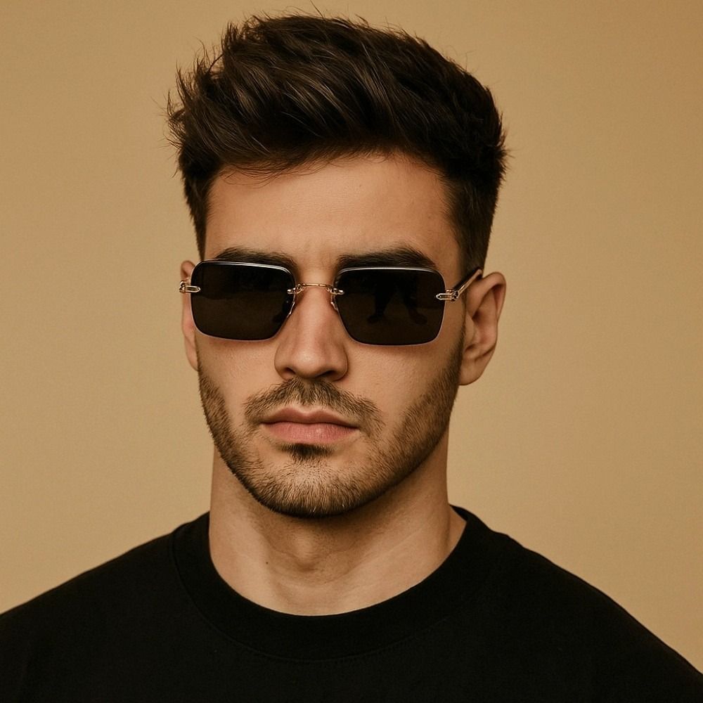 Retro Square Frame Sunglasses Eyewear Anti-UV Glasses Frameless Polarizing Lens Sunnies Outdoor