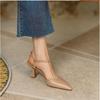 New Spring Leather Slingbacks Pumps Fashion Pointed Toe Shallow 6cm High Heels Buckle Strap Heels For Women Dress Shoes