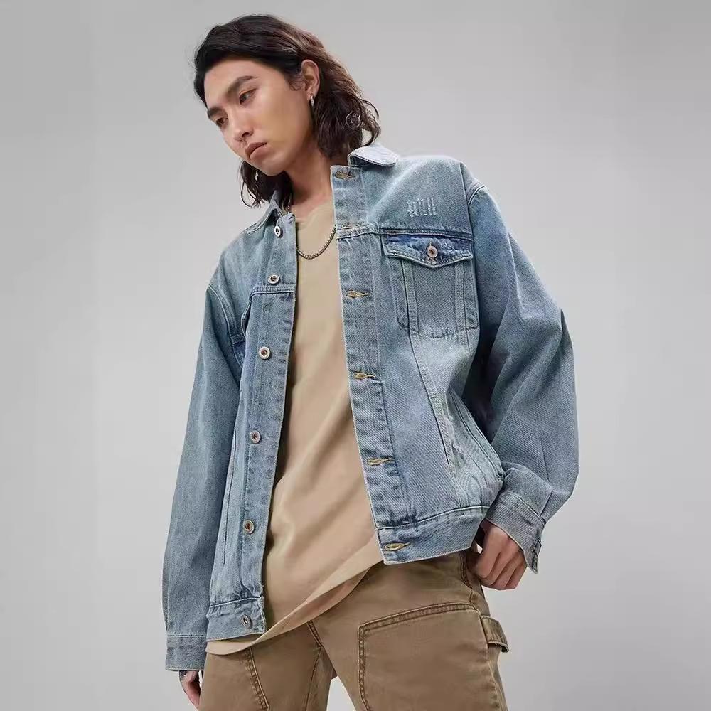 Весенняя джинсовая куртка в стиле граффити для мужчин, американская модная брендовая повседневная куртка с отворотами в стиле ретро