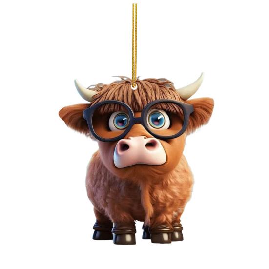 Милый мультяшный хайлендский коровий автомобильный кулон, акриловый художественный ремесленный орнамент, прекрасный автомобиль, зеркало заднего вида, украшение для дома, Рождественская елка, подвесное украшение, подарок