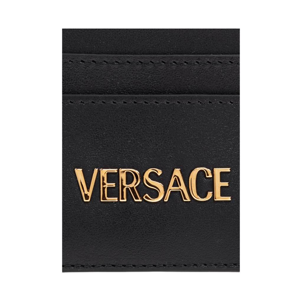 Versace Золотой металлический логотип Кожаный держатель для карт Женские аксессуары Черный 1020081-1A13677-1B00V