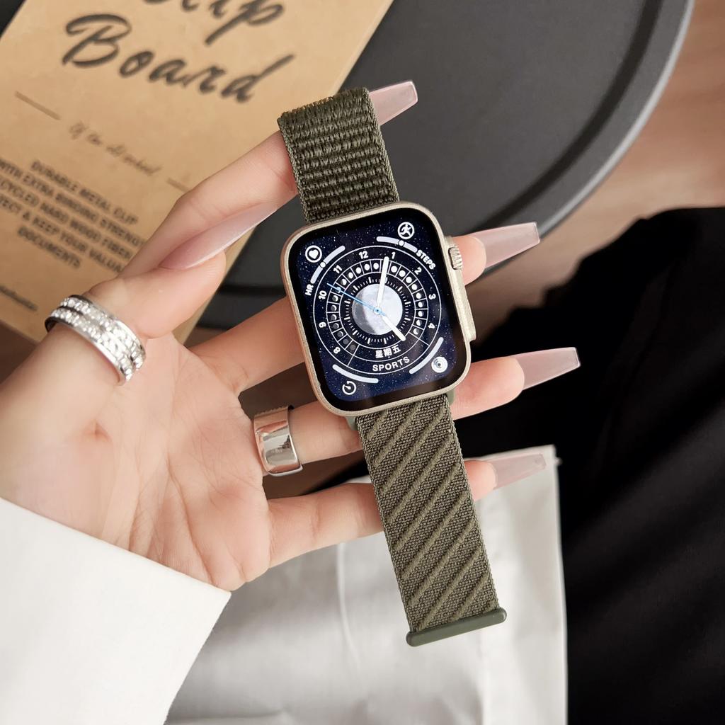 Watch Band for Apple Watch Series 10 9 8 7 SE 6 5 4 3 2 1 42mm 41mm 40mm 38mm Diagonal Stripes Adjustable Nylon Strap