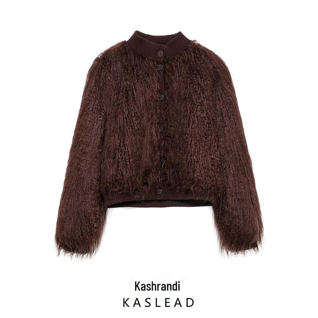 2024 Зимняя женская мода Европейский и американский стиль Вязаный кардиган из искусственного меха