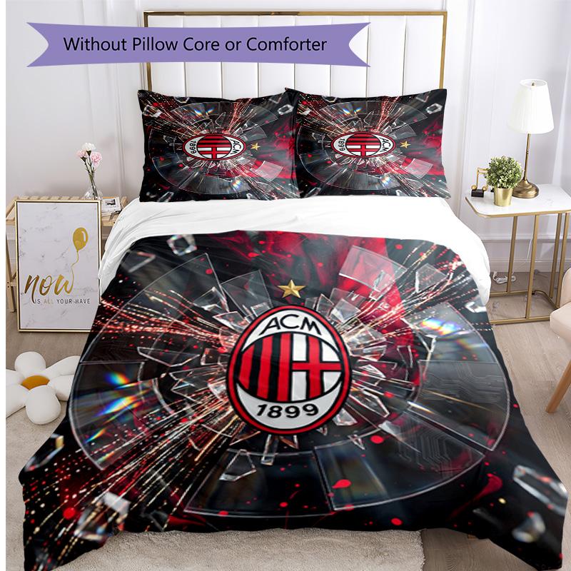 AC Milan Pattern Printed 3PCS Bedding Set Soft Skin-Friendly Washable Duvet Cover & Pillowcases Set All Season Bedroom