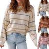Women's Casual Color Striped Pullover Long Sleeve Loose Sweater
