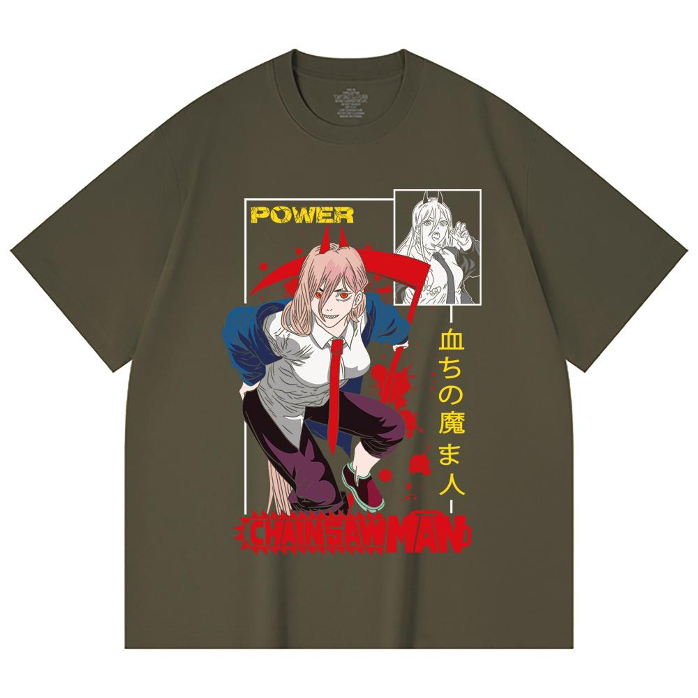 230 Gsm 100% Cotton Chainsaw Man V40 Power Print Unisex Heavy Cotton T Shirt