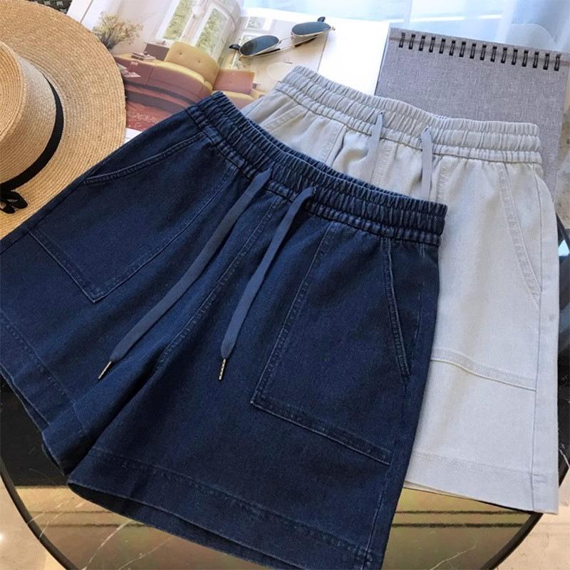 Vintage Denim Hot Pants Shorts Women's Summer Thin High-waisted A-line Loose Casual Five-point Mid-length Pants