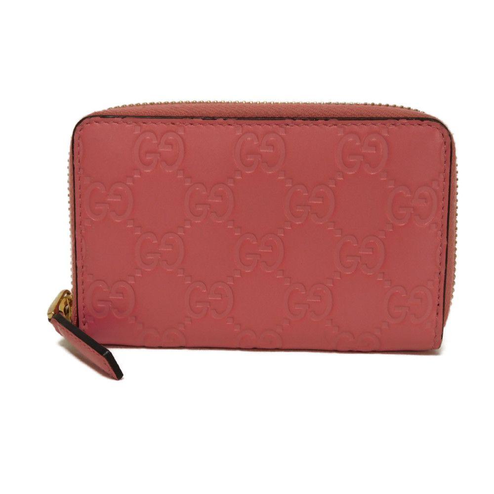 Used Guccissima Coin Purse 9539 255452 7943 Double G Embossed Card Case Zip Around GG Shima Pink Unisex from Japan
