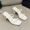 French Small Heel Cool Slippers Outside Women's Shoes Spring and Summer 2025 New High Heel with Square Head Temperament Sandals
