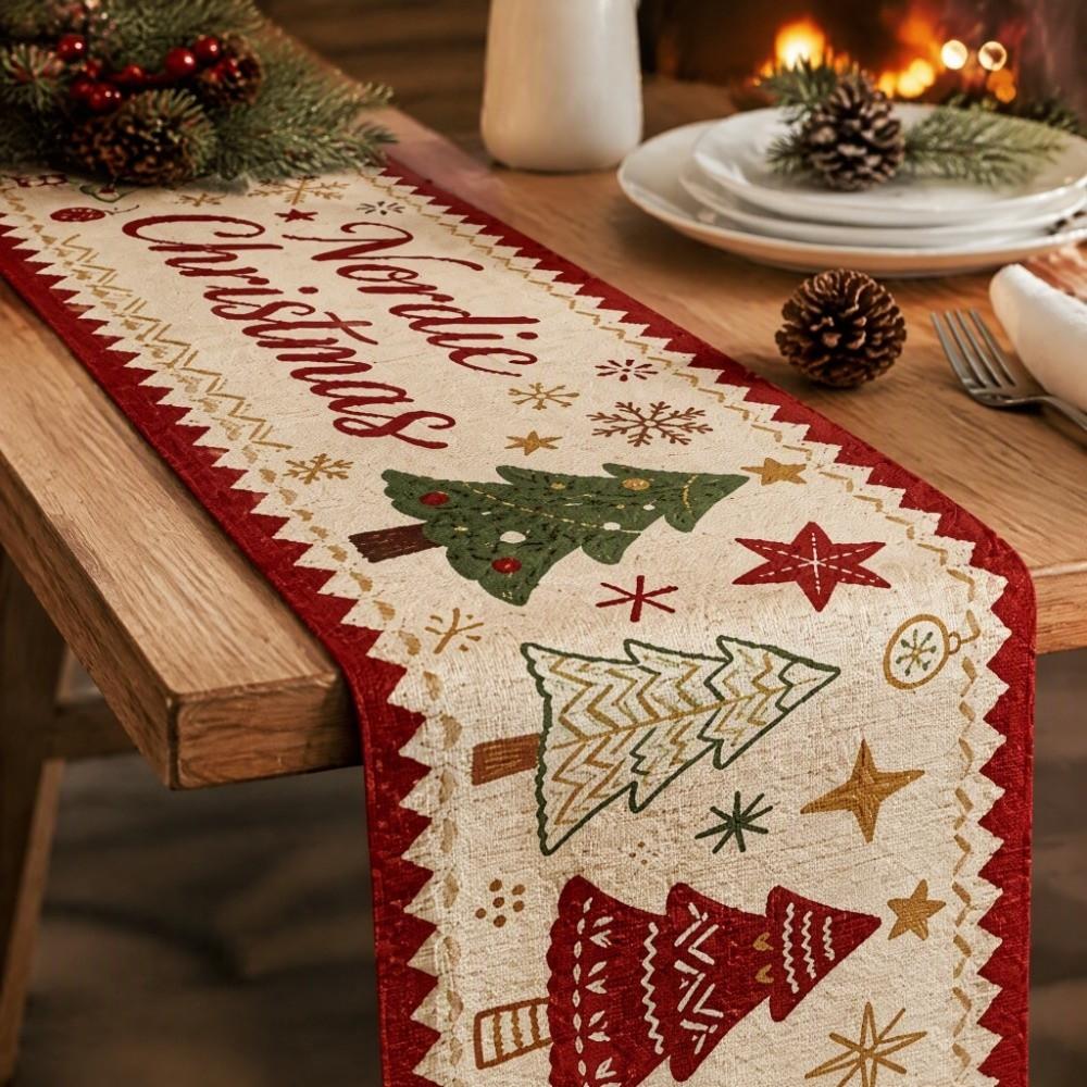 Soft Fabric Christmas Table Runner American Style Poinsettia Table Runner Family Gatherings