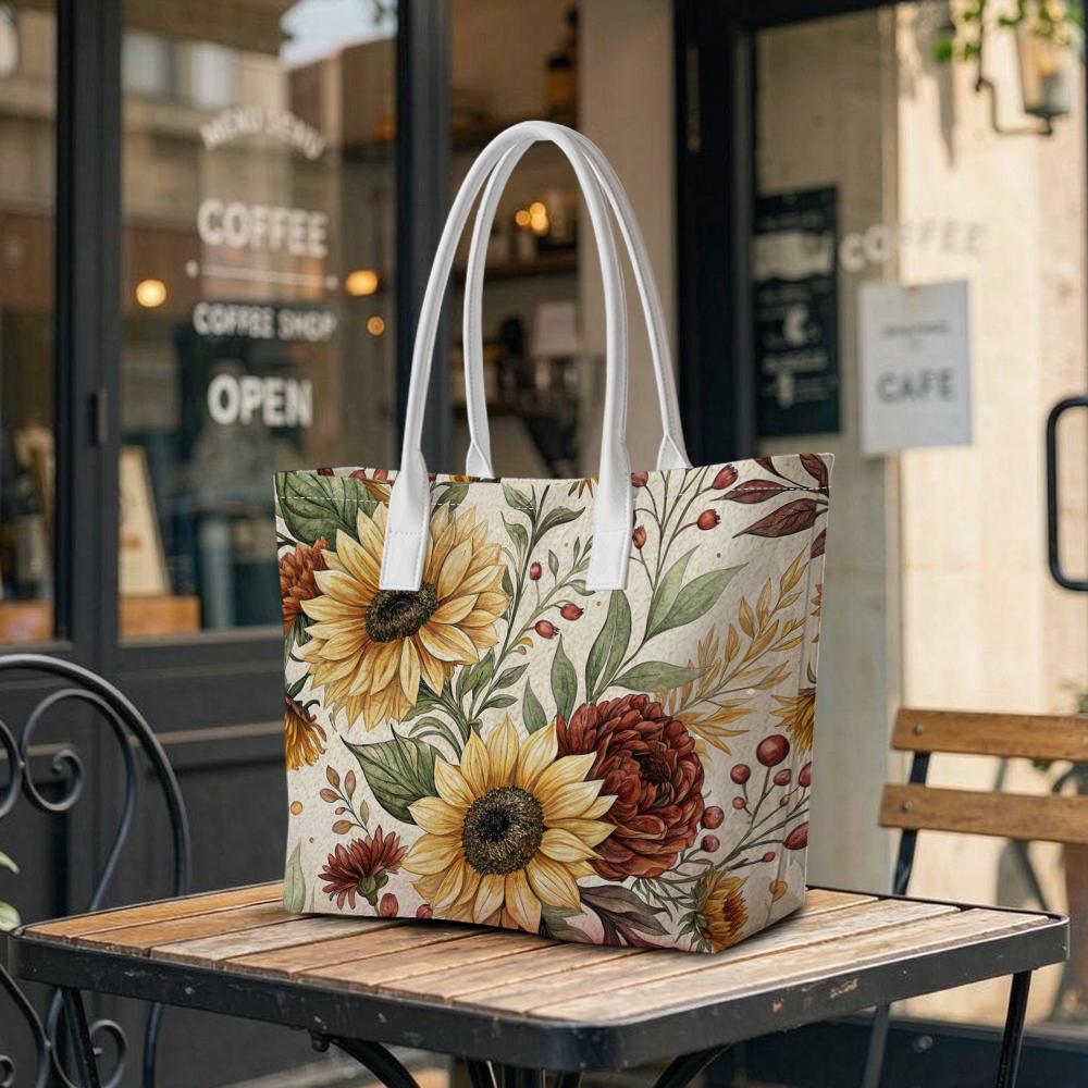 Sunflower Floral Print Tote Bag Fashion Ladies Large Capacity Casual Outdoor Daily Use Handbag