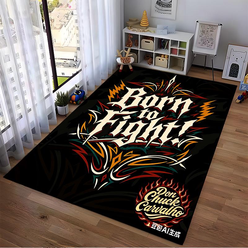 Decorative Carpet with "Born to Fight" Graphic Design and Vibrant Colors Suitable for use as an anti-slip for living room bedroom sofas