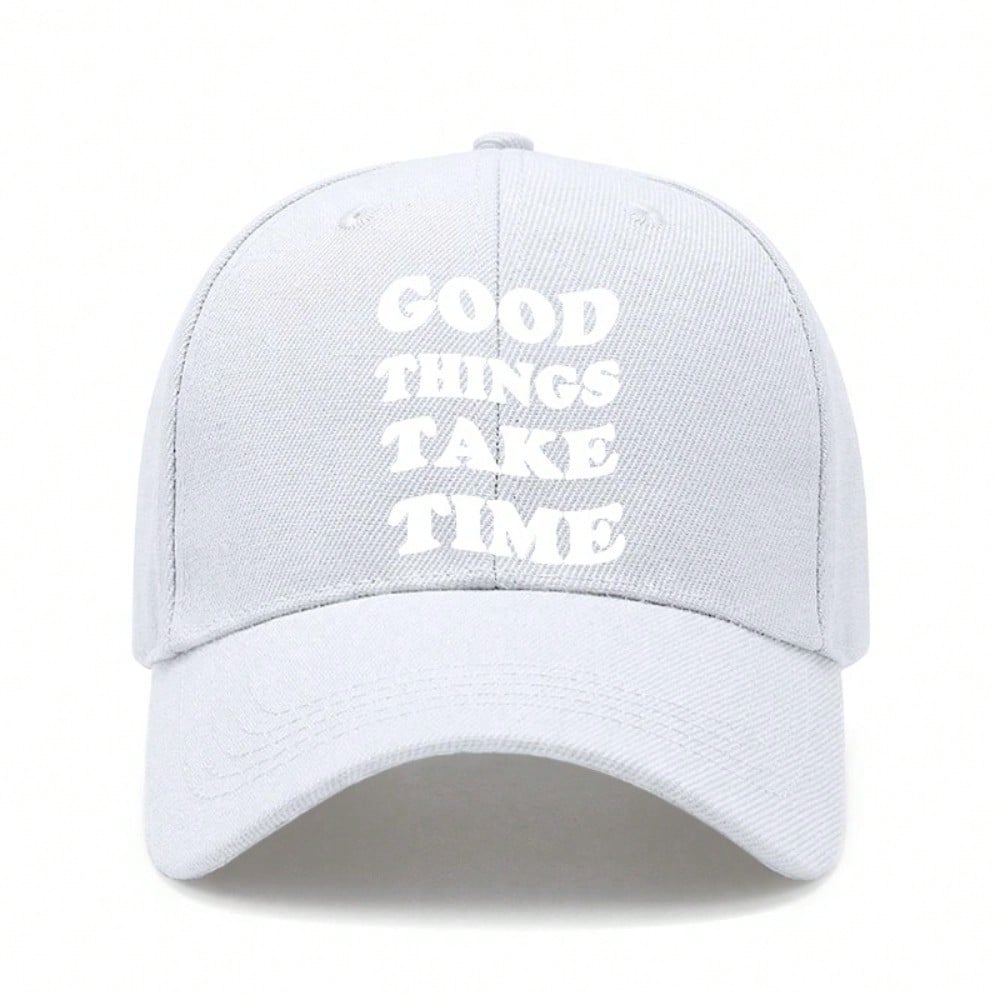 [Inspirational Baseball Cap] Good Things Take Time Print Polyester Adjustable Breathable Casual Outdoor Sports Baseball Hat For Men Women Daily Wear