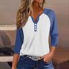Жен. Футболка Футболка с принтом Пуговицы Рукав 3/4 Рукав реглан Повседневные Выходные Мода Классический V-образный вырез Обычный Топ
