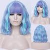 Косплей Короткие синтетические длинные волнистые вьющиеся женские зеленые фиолетовые розовые волосы термостойкий парик с челкой для повседневной вечеринки