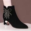 NEW Chelsea Classic Rhinestone Flowers Frosted Leather Shoes Fashion Boots Large Size High Heel Autumn Winter Women Boots